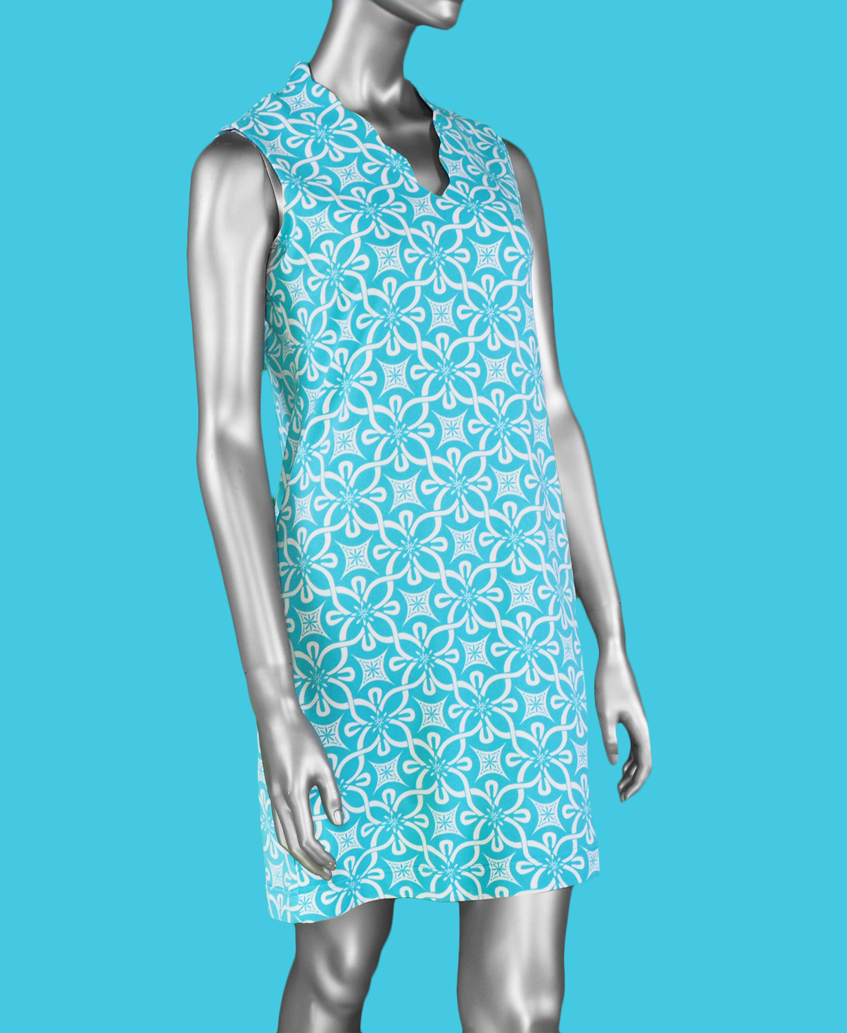 Lulu-B Women's Blue & White Coral Print Button Collar Sleeveless