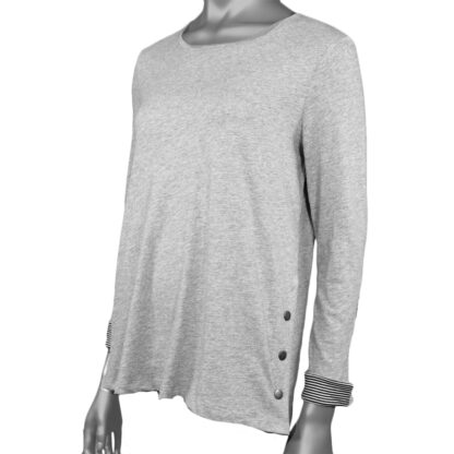 Tribal Long Sleeve Crew Neck Top with Snaps Grey Mix