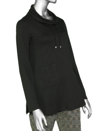 Pure Essence Cowl Neck Pocket Tunic- Black . Style: 112-4852 Black