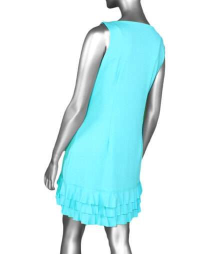 Lulu-B Ruffle Trim Sleeveless Dress- Clear Turquoise . Style: SPX4495S TQCL . Back