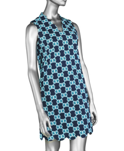 Lulu-B Scallop Neckline & Hem Dress- Navy & Turquoise . Style: SPX4578P MDNT