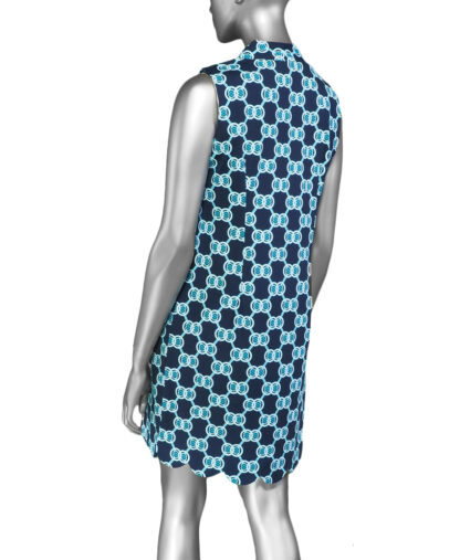 Lulu-B Scallop Neckline & Hem Dress- Navy & Turquoise . Style: SPX4578P MDNT Back