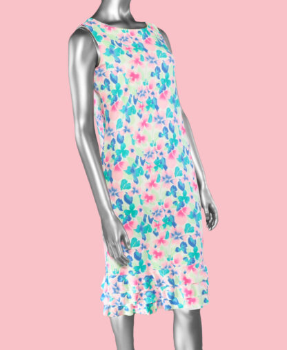 Lulu-B Ruffle Dress Mid Calf- Multi Flower . Style: SPX4579 PAFL.
