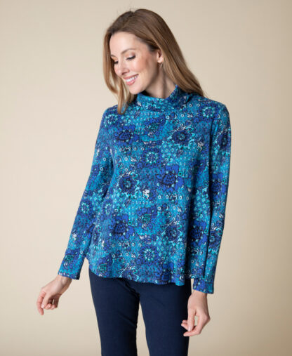 Habitat French Floral Swing Turtleneck- Sapphire . Habitat Style: 16703 SAP