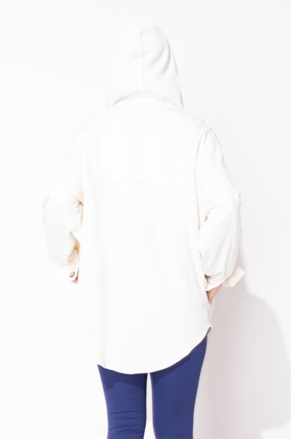 Escape Waffle Knit Mixed Texture Hoodie- Ivory . Escape Style: 26535 IVY Back