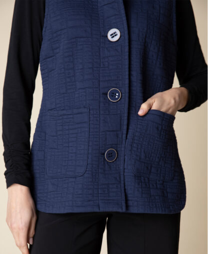 Habitat Box Quilt Pocket Vest- Navy . Habitat Style: 53314 NVY Close up