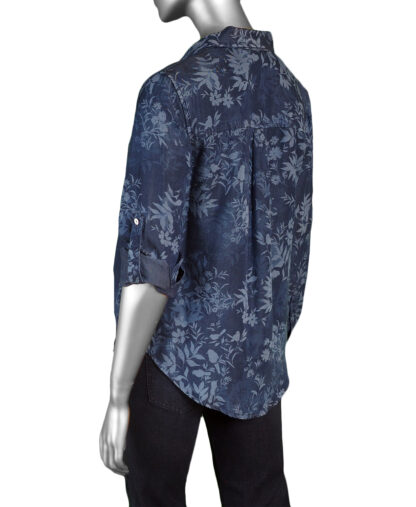 Liverpool Rolled Sleeve Woven Shirt- Indigo Floral . Liverpool Style: LM1454Y47P66 IGF Back