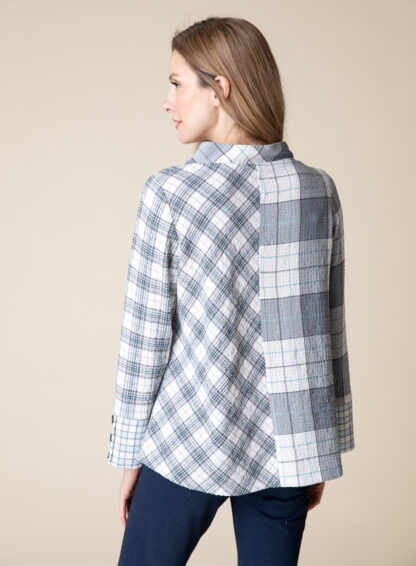 Habitat Girls Gone Plaid Asymmetrical Button Cuff Top- Winter White . Habitat Style: 40795 WWH Back