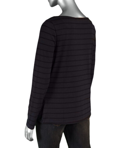 Liverpool Miter Front Boat Neck Knit Top- Dark Navy Stripe . Liverpool Style: LM8E51KA63 D7V Back