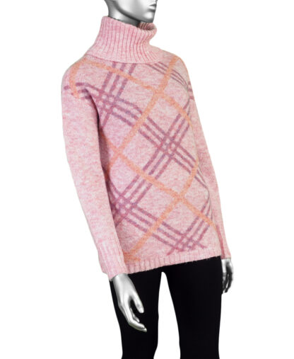 Tribal Turtleneck Intarsia Sweater- Pink Lady . Tribal Style: 5635O-4863-2870