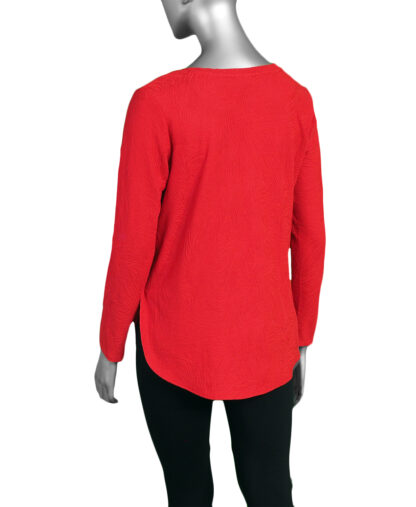 Tribal V-Neck Top with Curved Hem- Scarlet . Tribal Style: 1933O-8036-1034 Back