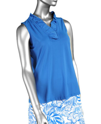 Lulu-B Ruffle Neck Top- Deep Sea .  Style: SPX0753S BLU